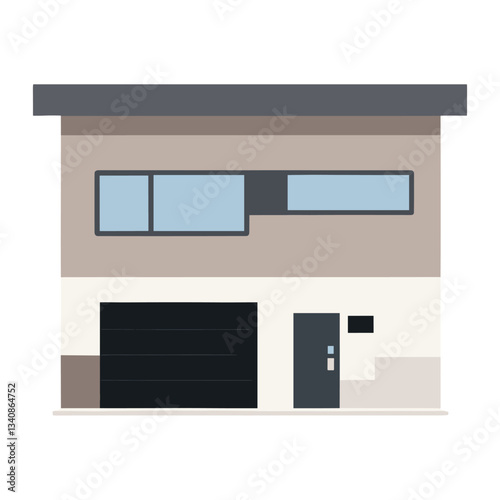 Modern Japanese suburb house illustration contemporary minimalist vector