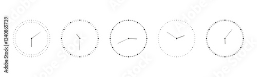 Round clock face with stopwatch dial, time meter scale, speedometer marks, and minimal line icon design. Flat vector illustration isolated on white background.