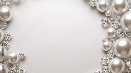Elegant arrangement of pearls and diamonds on a soft background.