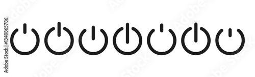 Power button icon with on-off switch symbol, standby mode pictogram, computer shut down and start sign for web or logo. Flat vector illustration isolated on white background.
