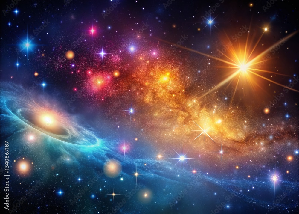 Fototapeta premium Vibrant Cosmic Nebula: Glowing Stars and Celestial Bodies in Deep Space