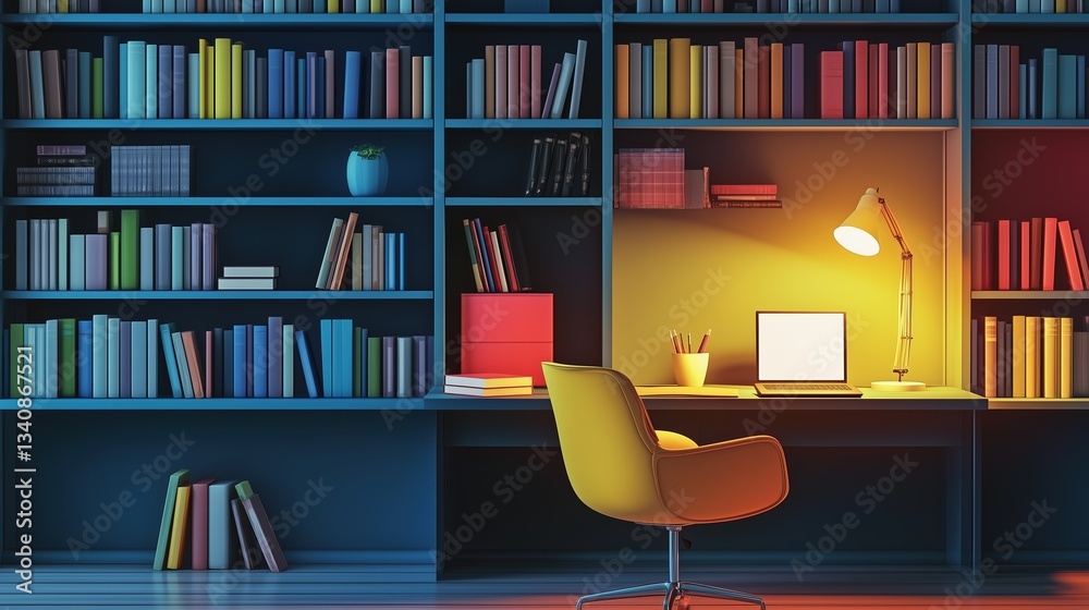 Education & E-learning Cozy workspace with bookshelves and a desk lamp illuminating the area. Unique and Creative Concepts Education & E-learning Cozy workspace with bookshelves and a desk lamp illuminating the area. Unique and Creative Concepts