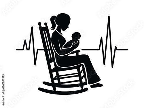 Nurse Mom Silhouette | Medical Mother and Baby Care Illustration