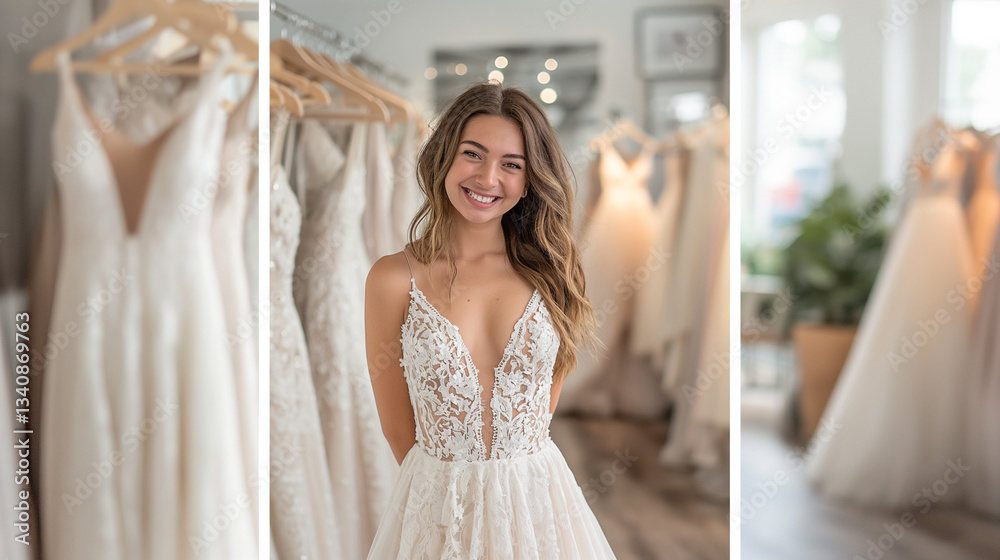 Fototapeta premium Bride trying on a wedding dress.