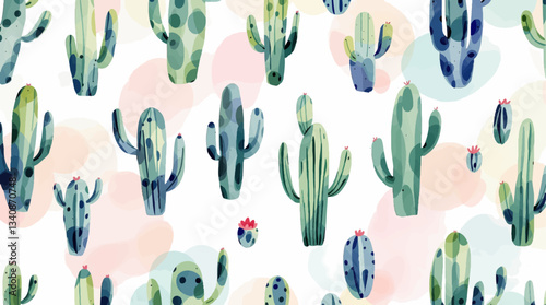 Watercolor pattern cactus on white background