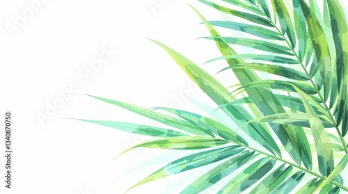 Watercolor pattern green leaves on white background