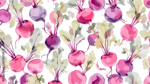 Watercolor Seamless pattern beetroot white background