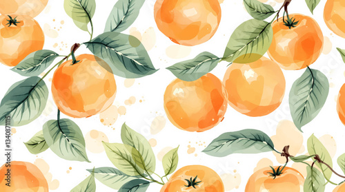 Seamless watercolor pattern of hand drawn orange on a white background