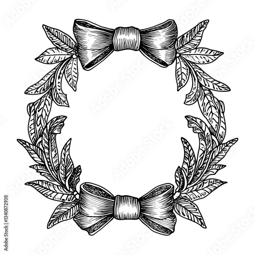 Individual hand drawn ribbon Frame with bows frame art illustration vector