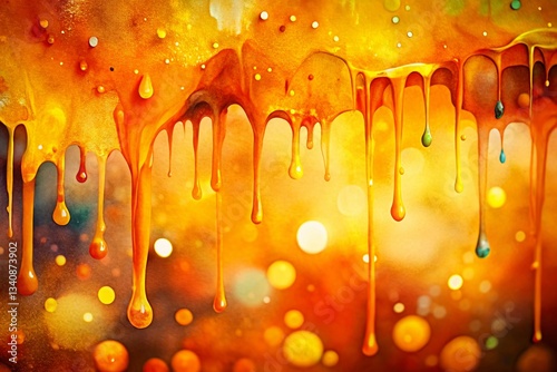 Vibrant Orange & Yellow Watercolor Abstract Art with Bokeh Background