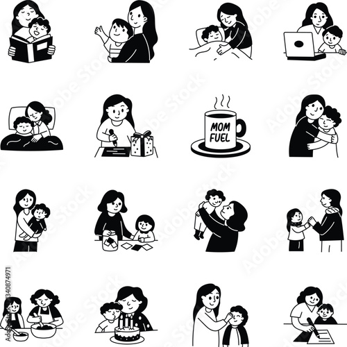 Set of 16 Hand Drawn Mothers Day Illustrations
