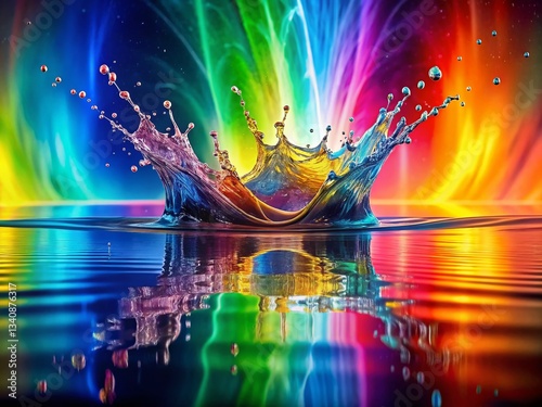 Vibrant Rainbow Splash Mirror Reflection Abstract Photography
