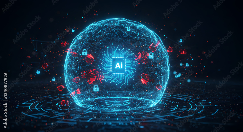 Obraz premium An AI-powered cybersecurity system detecting and neutralizing digital threats in real-time