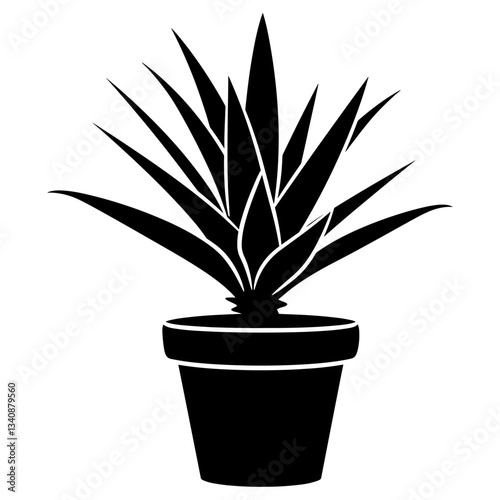 Potted plant with agave silhouette simple potted vector