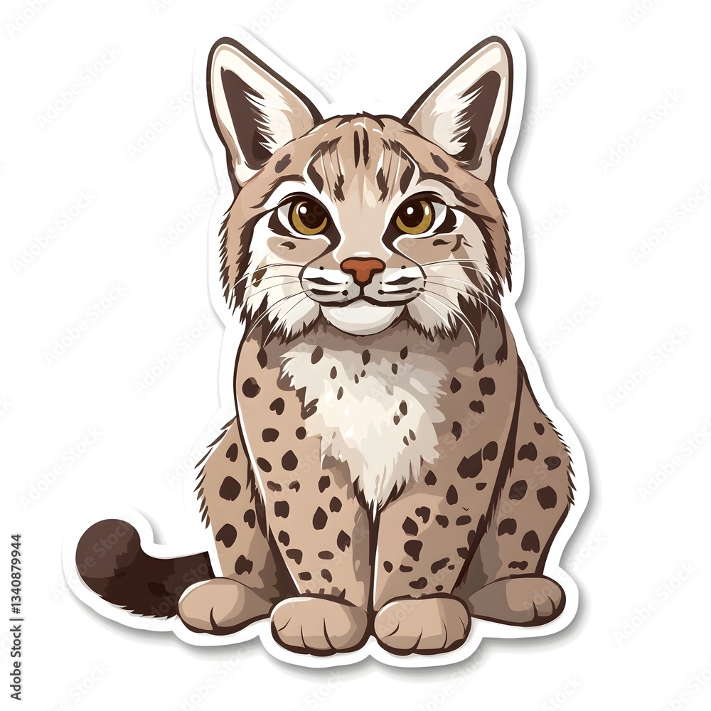 Fototapeta premium Playful Bobcat: A charming and playful illustration of a bobcat, featuring its distinctive spotted coat, attentive eyes, and endearing expression. Perfect for children's books, educational materials.