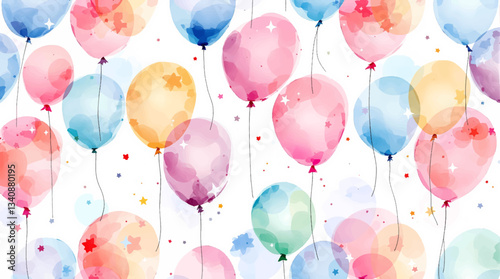 Watercolor balloons on a white background. Seamless pattern Vector