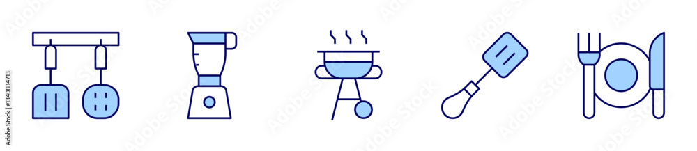 Fototapeta premium barbecue, kitchen utensils, spatula, eating, mixer blender. Utensil Icon vector illustration. Line Duotone style. Editable stroke
