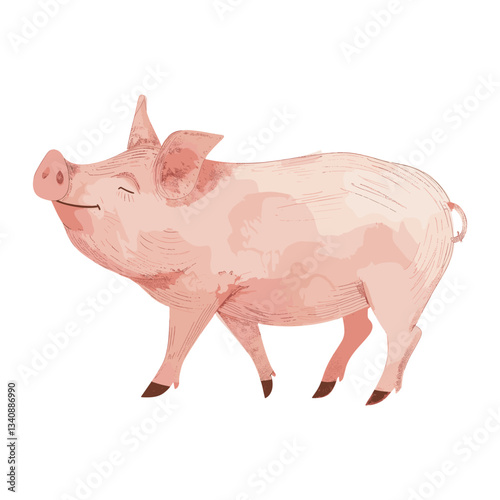Cute pig illustration whimsical animal watercolor vector