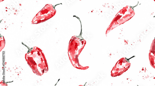 Watercolor pattern red pepper on white background vector	