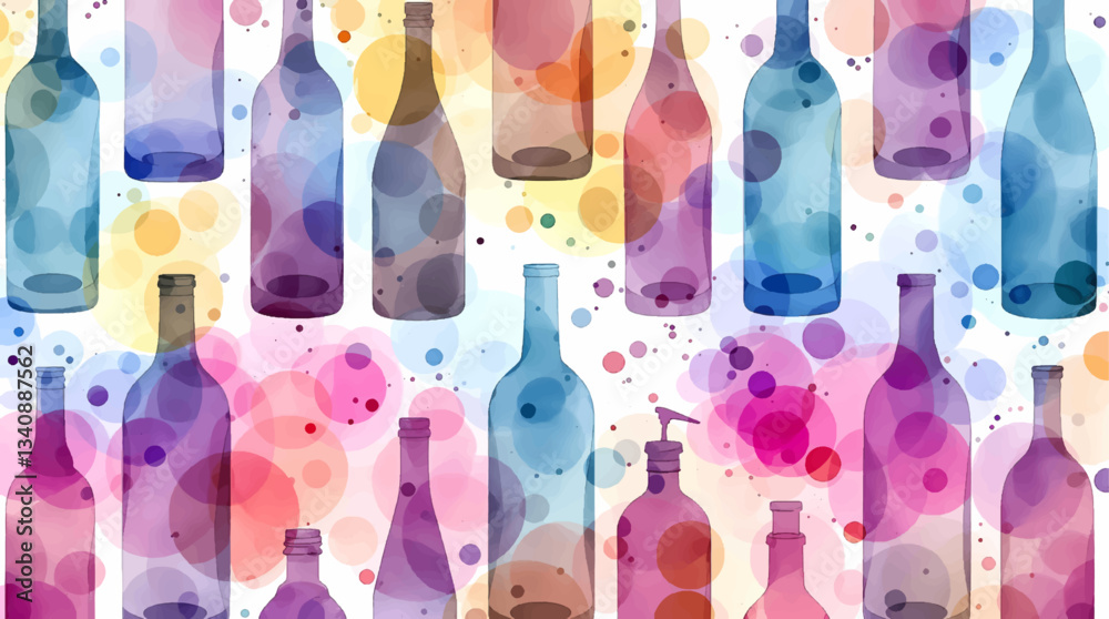 Watercolor pattern bottles white background vector