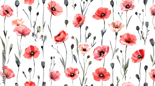 Watercolor red poppies on a white background
