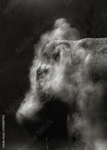 Sticker Elephant dust bath