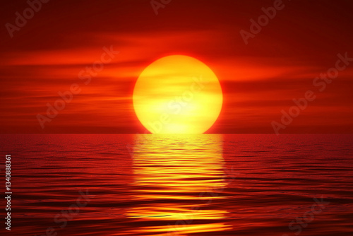 Breathtaking Sunset with a Red Sky and Golden Light Reflecting on the Sea, Creating a Mysterious and Tranquil Atmosphere