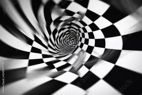Swirling black and white checkered tunnel creates a mesmerizing optical illusion experience