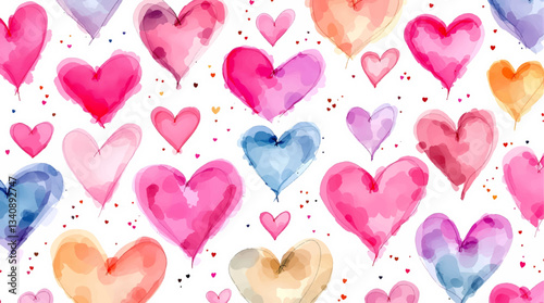 Watercolor abstract hearts seamless pattern on white background wallpaper