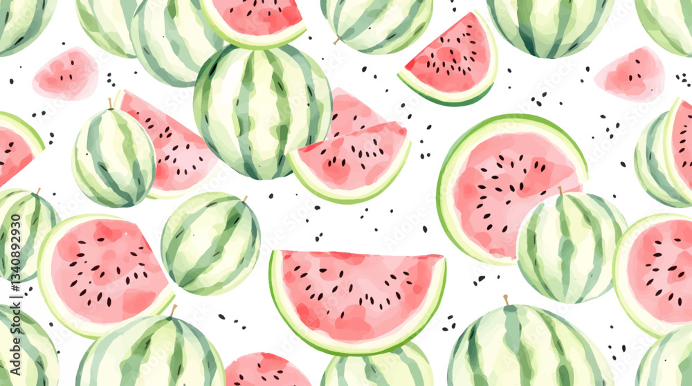 Watercolor pattern watermelon on white background Watercolor pattern watermelon on white background