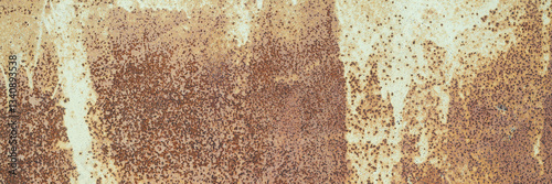 Old rusty metal texture. Rust on the surface of the iron wall. Panoramic background for grunge design.