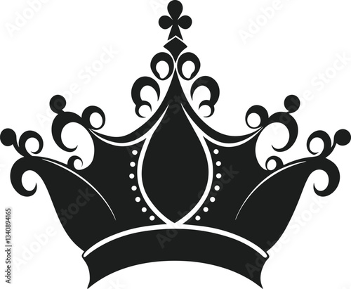Elegant Ornate Royal Crown Silhouette - Vector Illustration