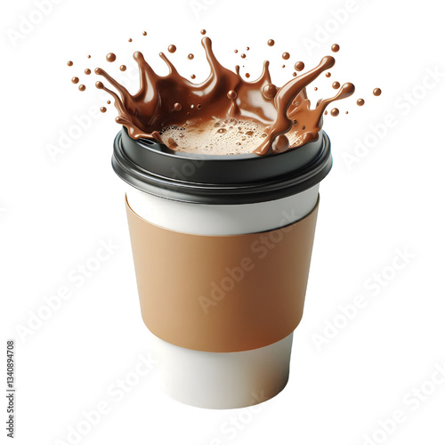 Takeaway paper coffee cup with brown sleeve isolated on white. Full Depth of field. Focus stacking