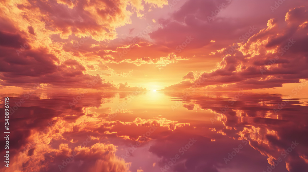 Fototapeta premium Fiery Sunset over Calm Ocean: A Serene Landscape