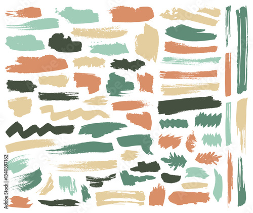 Ink brush stroke grungy graphic elements vector collection. Paintbrush black stains isolated on white. Graffiti texture. Box dry dye artistic badges. Strokes, drawn back stamps.