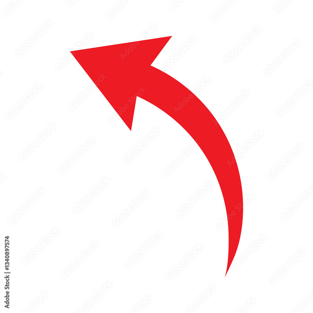 Curved Left Arrow Vector, Red Left Pointing Direction Symbol, on Transparent Background,, vector illustration Curved Left Arrow Vector, Red Left Pointing Direction Symbol, on Transparent Background,, vector illustration