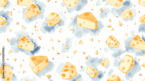 Watercolor Seamless pattern cheese white background