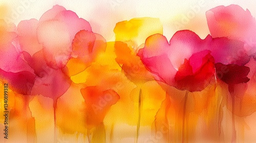Vibrant Watercolor Flower Painting in Abstract Style for Art Decor