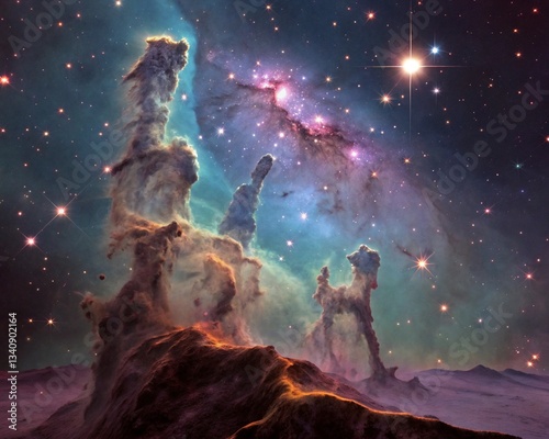 Pillars of creation, eagle nebula, abstract background with stars and clouds,Milkyway Galaxy,nebula, abstract space background ,alien planet with space