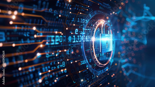 A digital illustration showcasing a secure lock symbol overlaid on a network of glowing circuit lines, symbolizing cybersecurity and data protection.