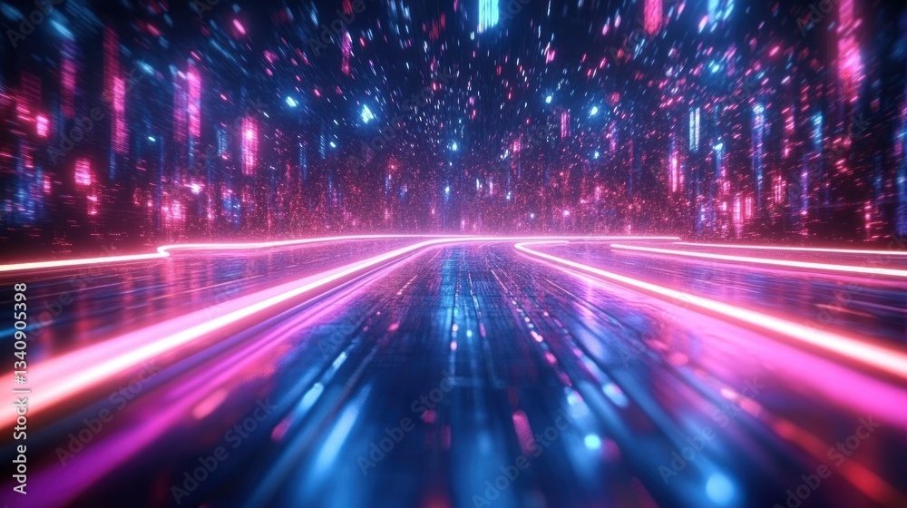 Futuristic Neon Digital Landscape with Glowing Lights and Network Energy Futuristic Neon Digital Landscape with Glowing Lights and Network Energy