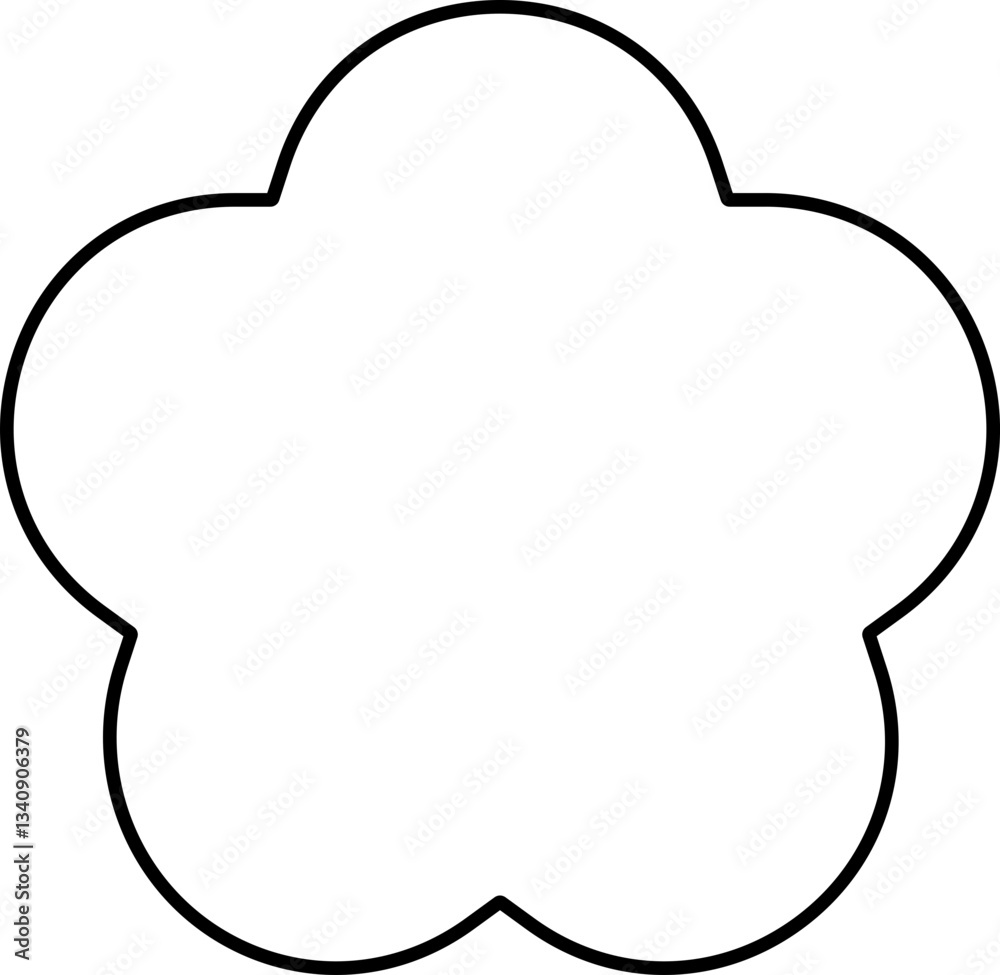 Fototapeta premium Round shape seal stamp outline design. Scalloped Circle Badge Shape linear vector Illustration. flower shape sticker black line. Good for greeting card, craft and DIY. Transparent background.