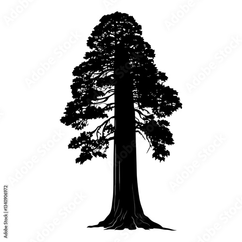 Tall redwood tree silhouette illustration black vector