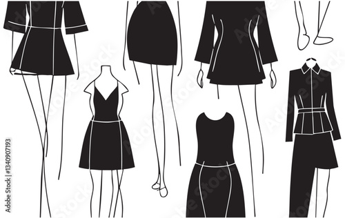 Sketch. Fashion Girls on a white background. Clothes mannequin