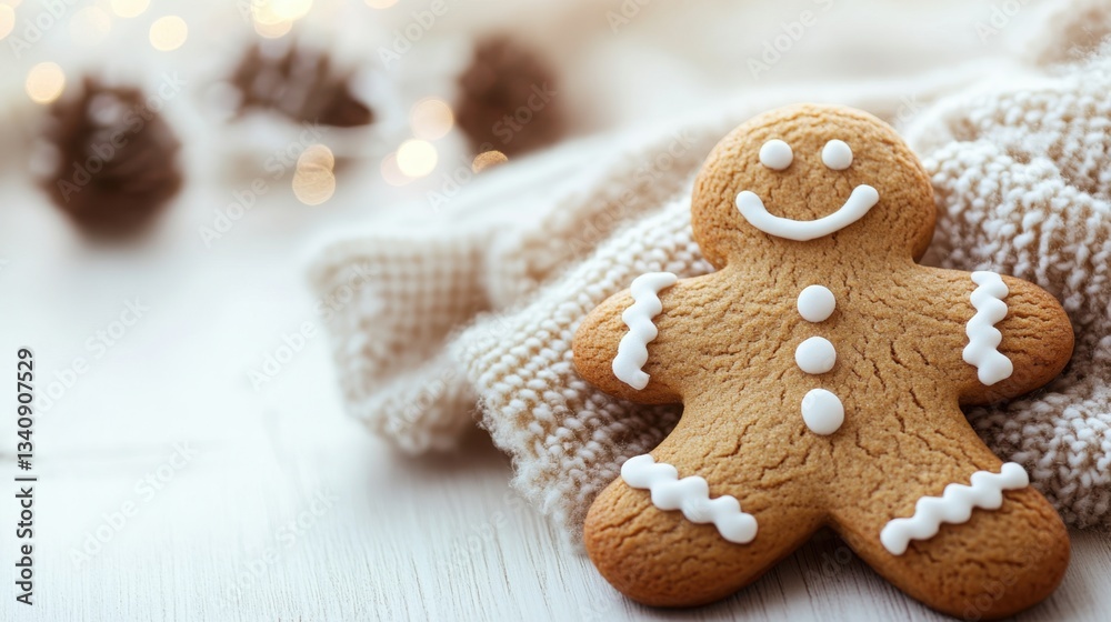 Fototapeta premium Gingerbread man christmas decoration isolated on white background food photography festive setting close-up view