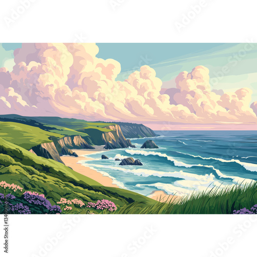The coastal landscape ocean illustration scenery vector