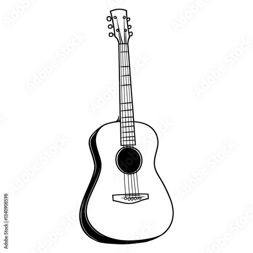 Acoustic guitar drawing simple white vector