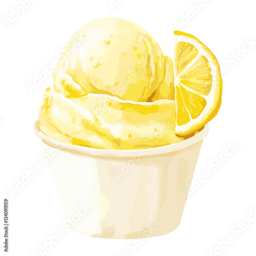 Lemon Ice-cream illustration watercolor dessert vector