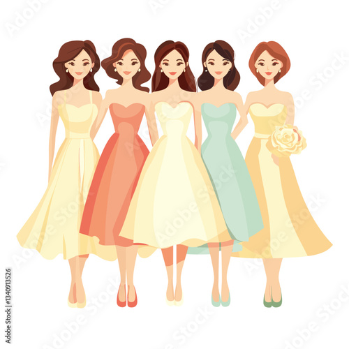 4 bridesmaide illustration wedding fashion vector