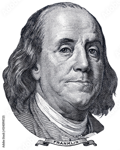 Tableau sur toile Benjamin Franklin's face from the hundred dollar bill